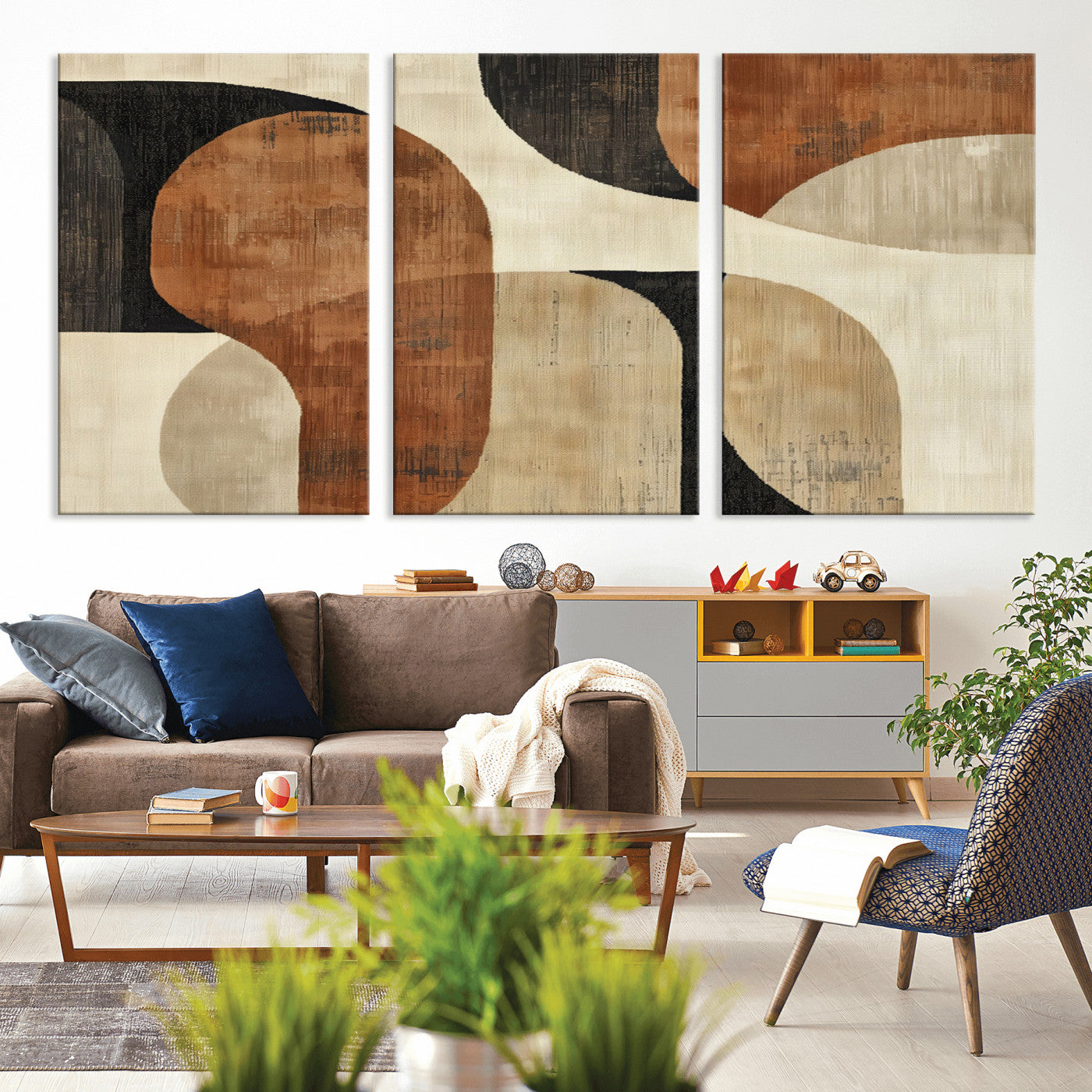 MGV-CV-60X30-3P - Wabi Sabi Abstract Wall Art Canvas Print | Large Minimalist Modern Geometric Wall Decor for Living