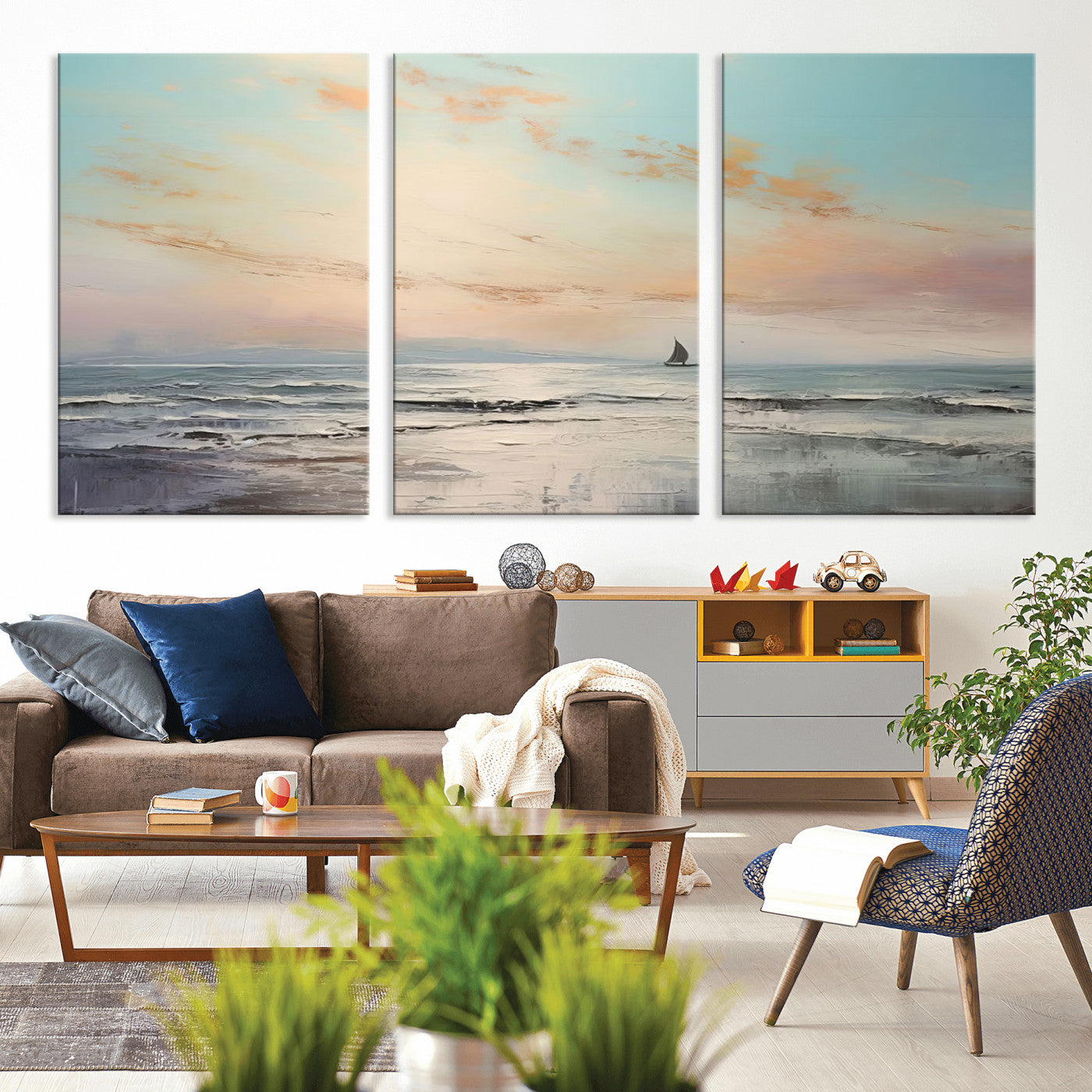 MGV-CV-60X30-3P - Abstract Ocean Wall Art -  Boat Wall Art Canvas Print