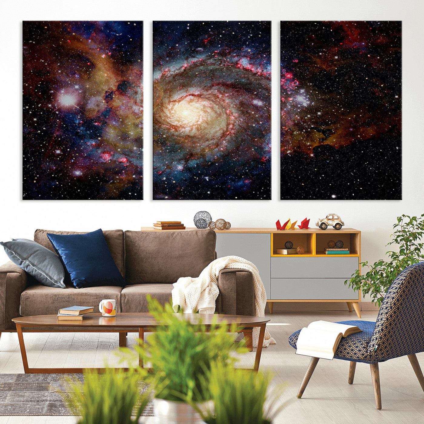 MGV-CV-60X30-3P - Nebula and Galaxies in Space Wall Art Canvas Print, Spiral Galaxy Wall Art Canvas Print