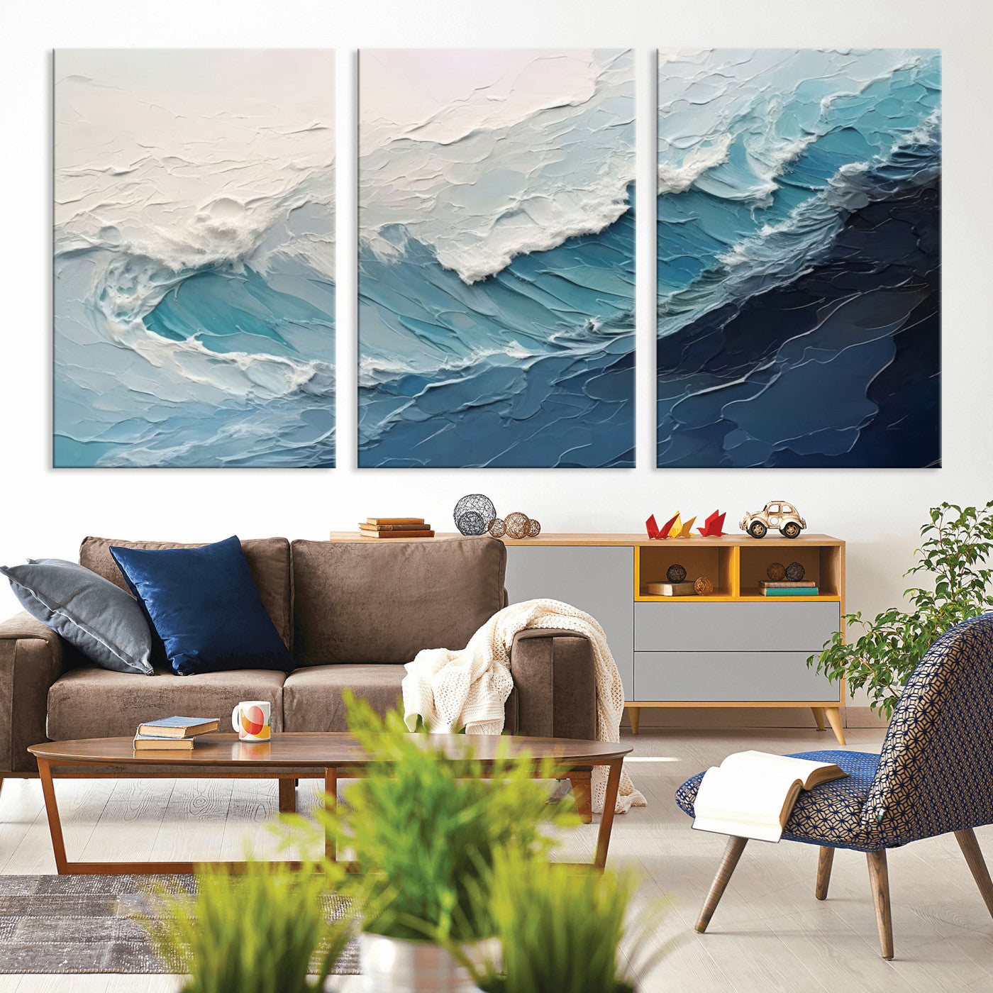 MGV-CV-60X30-3P - Ocean Wave Canvas Wall Art Print - Coastal Wall Decor for Living Room - Large Ocean Wave Wall Art