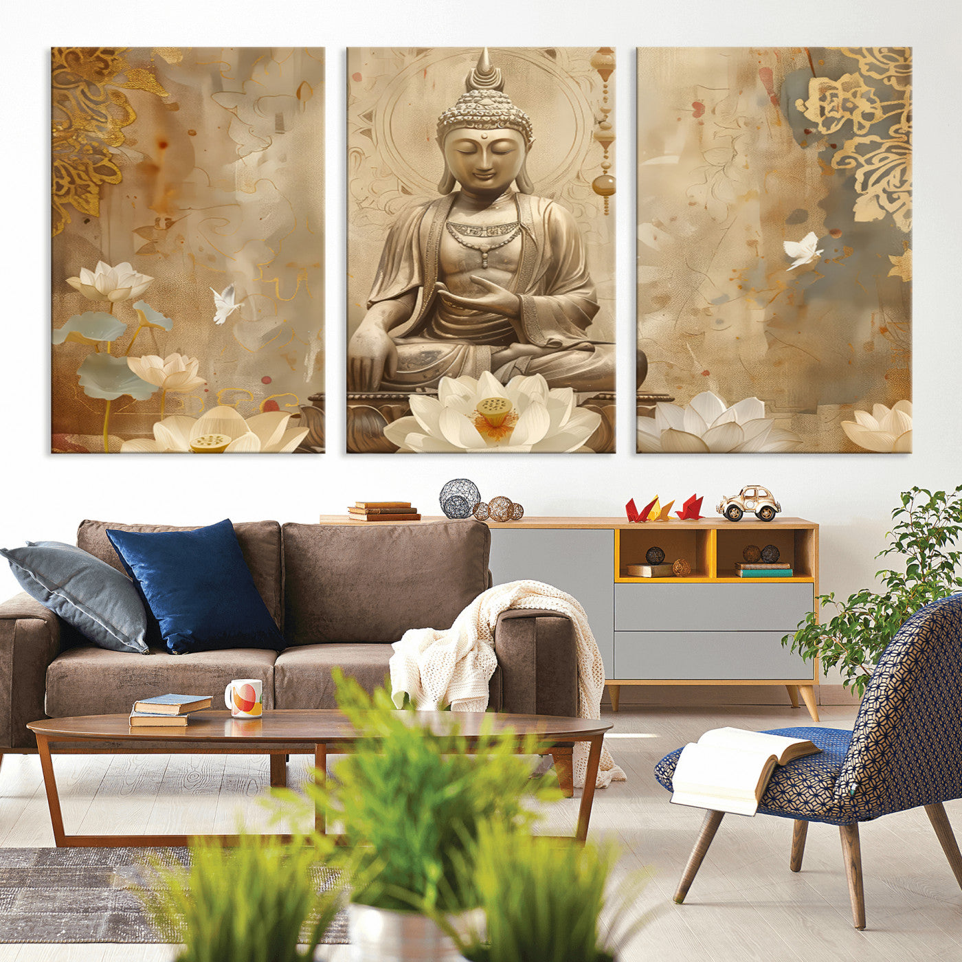 MGV-CV-60X30-3P - Buddha Wall Art Canvas Print, Buddha Meditation Room Decor, Yoga Room Wall Decor