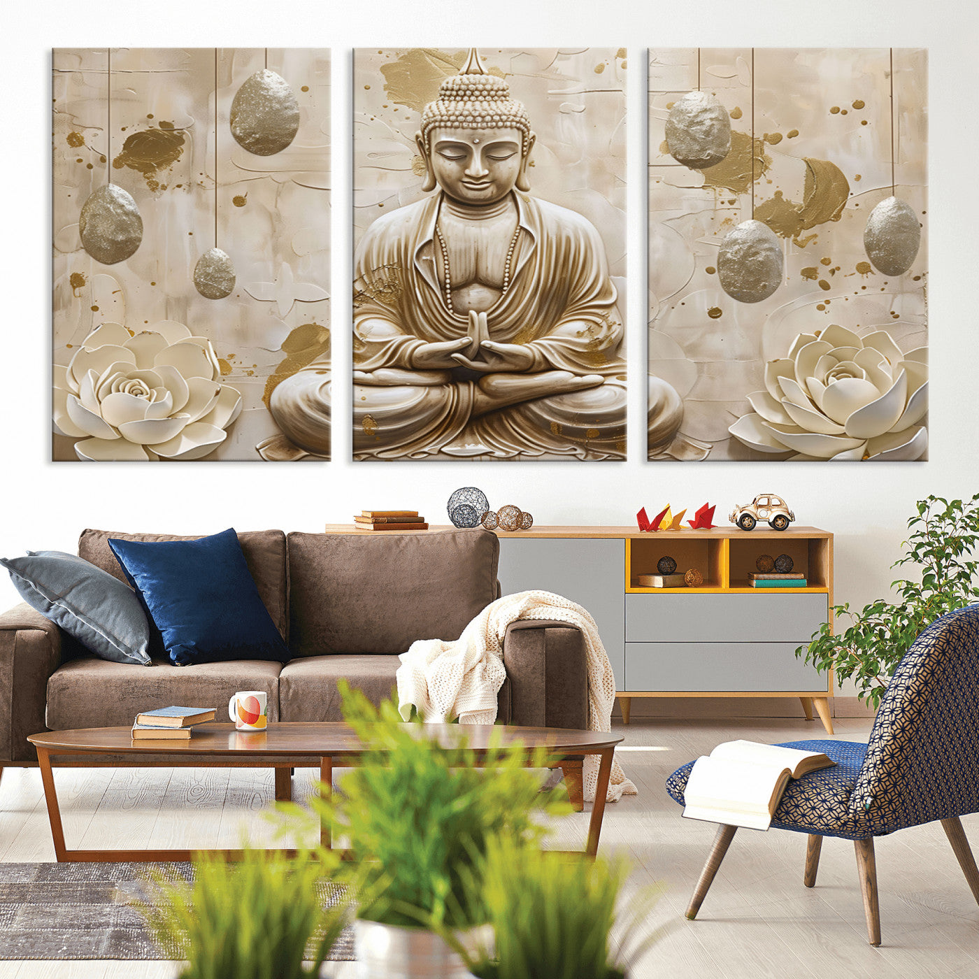 MGV-CV-60X30-3P - Serene Buddha Wall Art | Yoga Room Decor and Meditation Wall Art Print | Framed and Ready to Hang