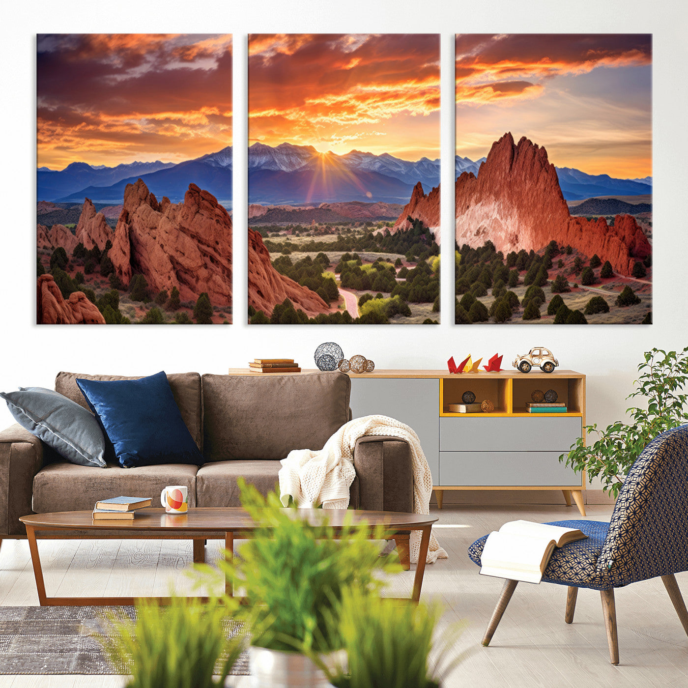 MGV-CV-60X30-3P - Rocky Mountains Sunset Wall Art Canvas Print – Ready to Hang, Framed Colorado Landscape