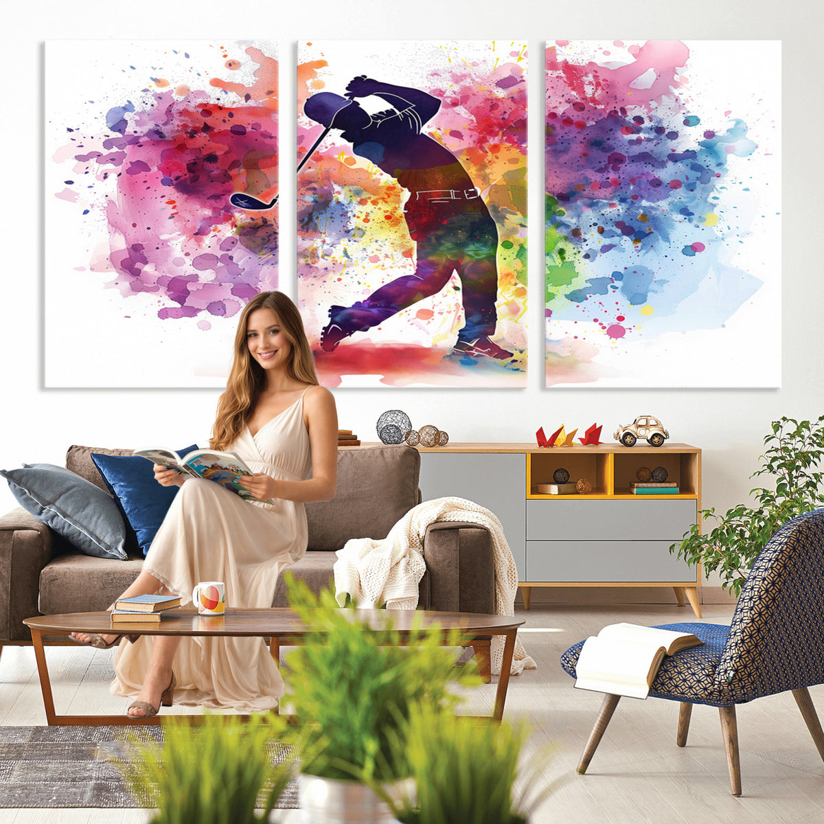 66537-MGV-CV-36X24 - Colorful Golfer Swing Wall Art Canvas Print, Ready to Hang