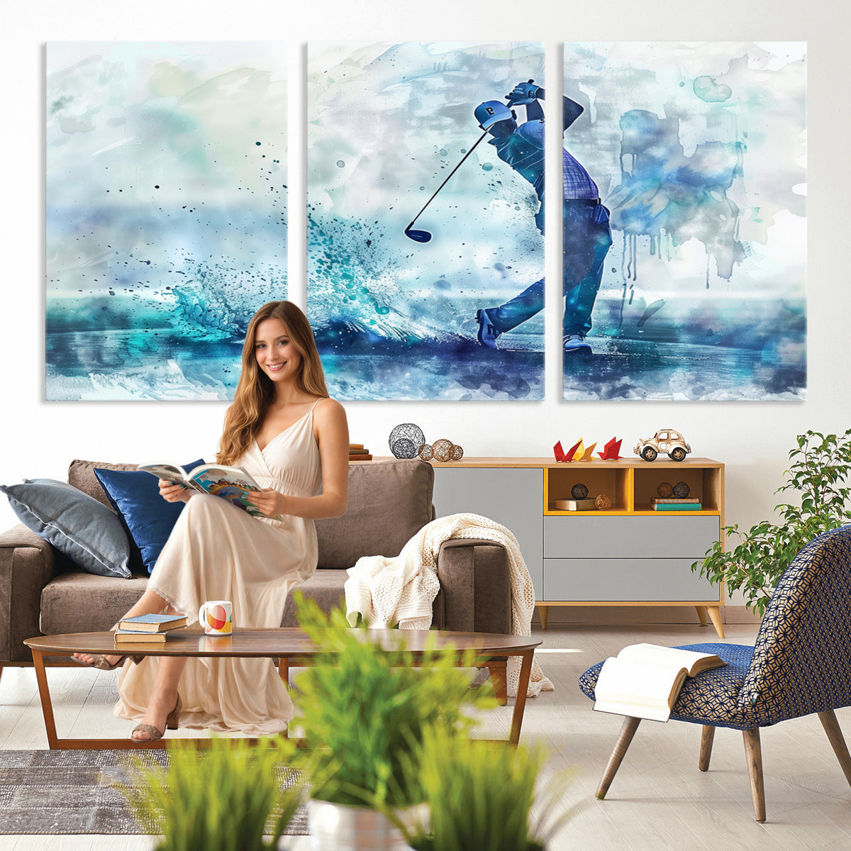 45328-MGV-CV-36X24 - Watercolor Abstract Golf Swing Wall Art Canvas Print