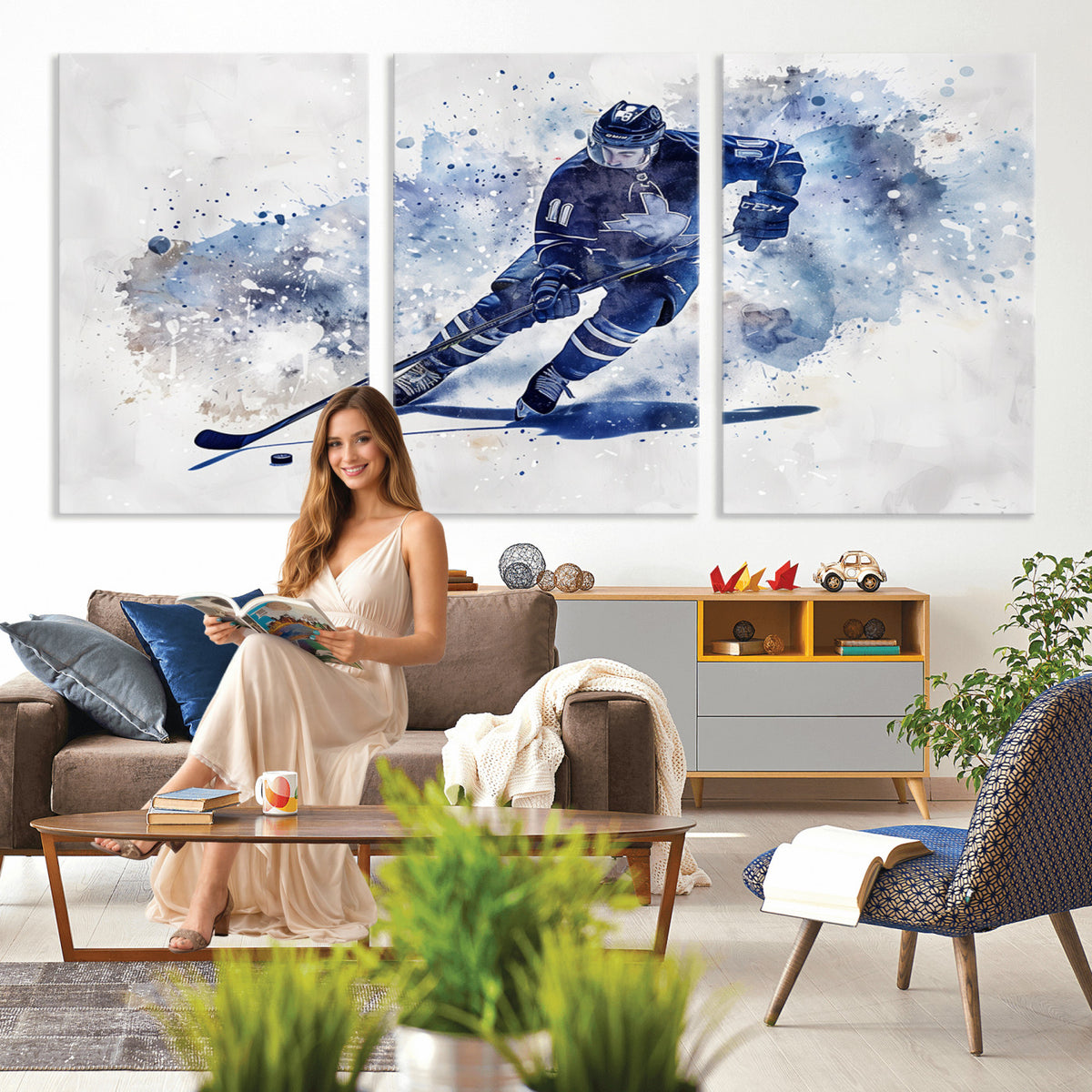 39795-MGV-CV-36X24 - Hockey Player Wall Art Canvas Print