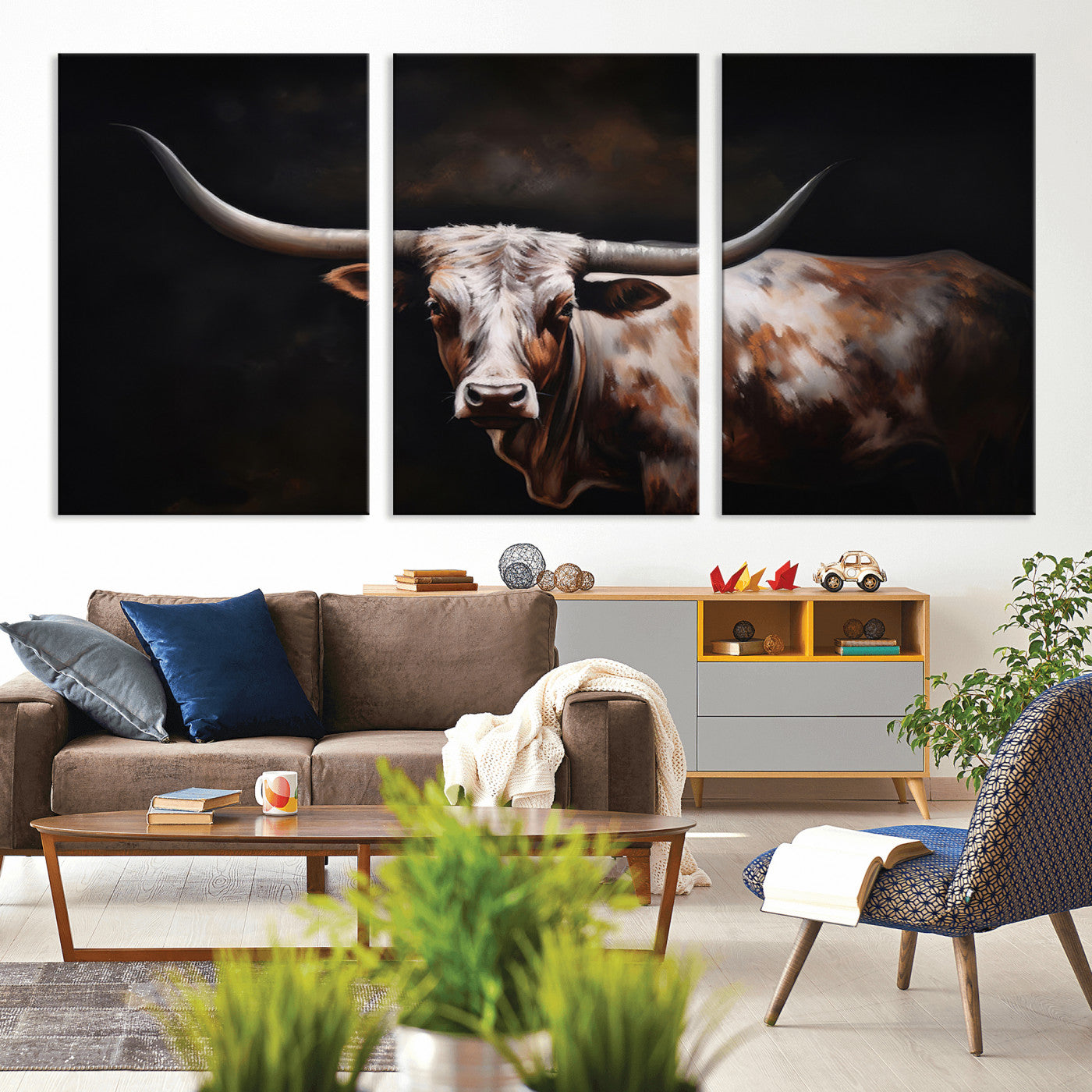 82543-MGV-CV-36X24-Texas Longhorn Wall Art Canvas Print | Western Ranch Decor | Bold Rustic Cattle Artwork | Ready to