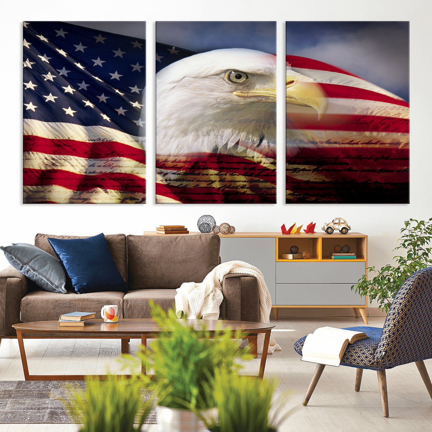 MGV-CV-60X30-3P - American Flag Eagle Symbol Wall Art, American Flag Eagle Wall Art Canvas Print