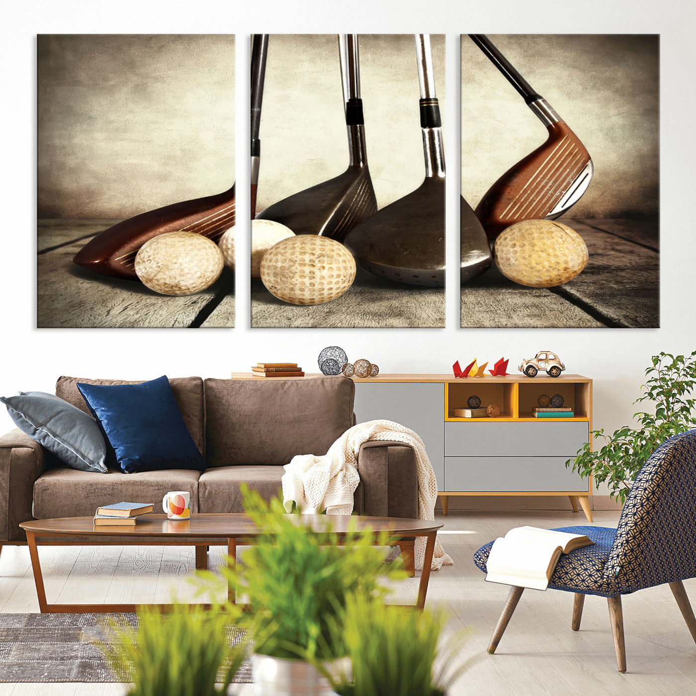 MGV-CV-60X30-3P - Vintage Golf Ball Art | Golf Decor for Man Cave or Office | Ready to Hang and Framed