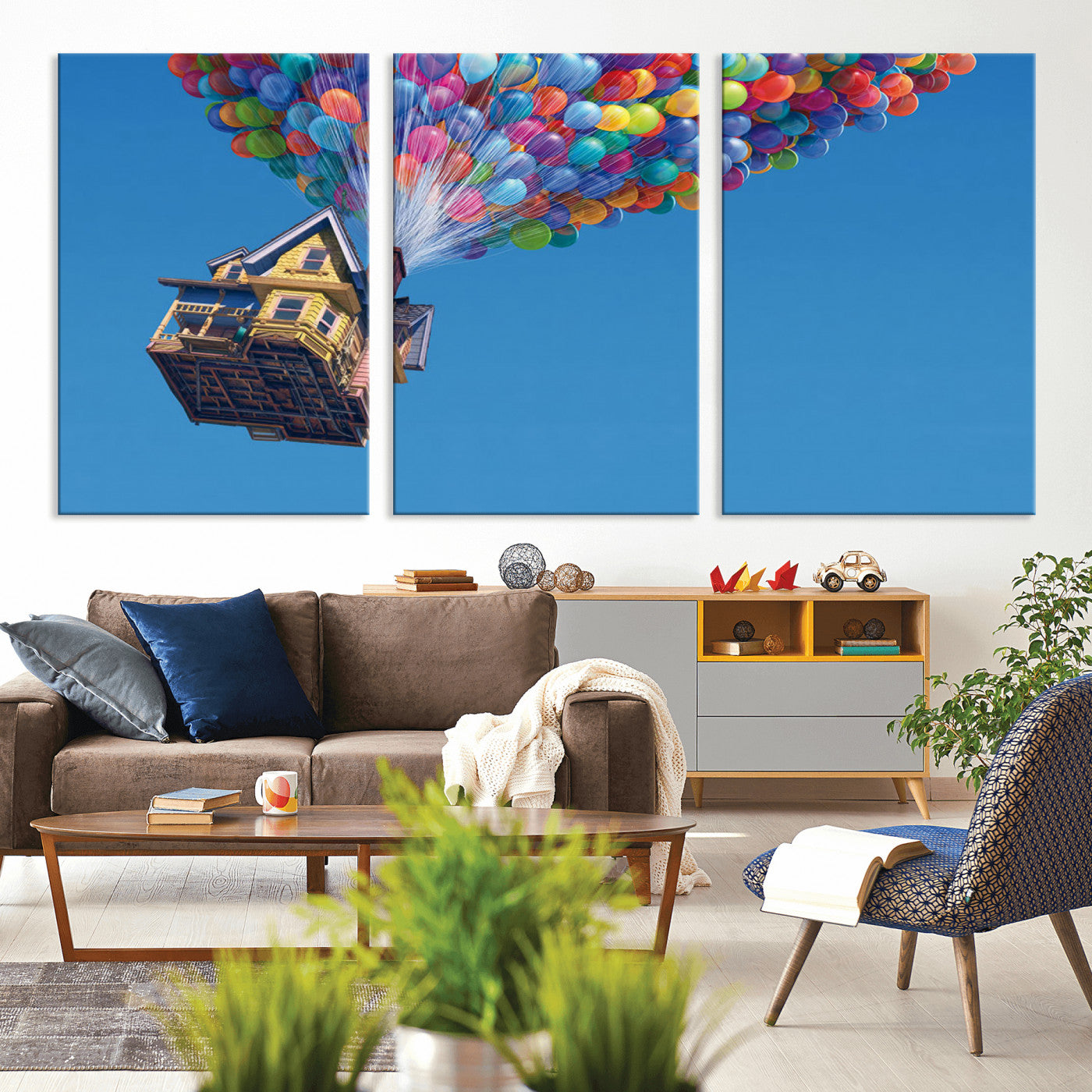 MGV-CV-60X30-3P - Carl Fredricksen, Up Movie Wall Art, Balloons Wall Art, Air Balloons for Kids Room Print