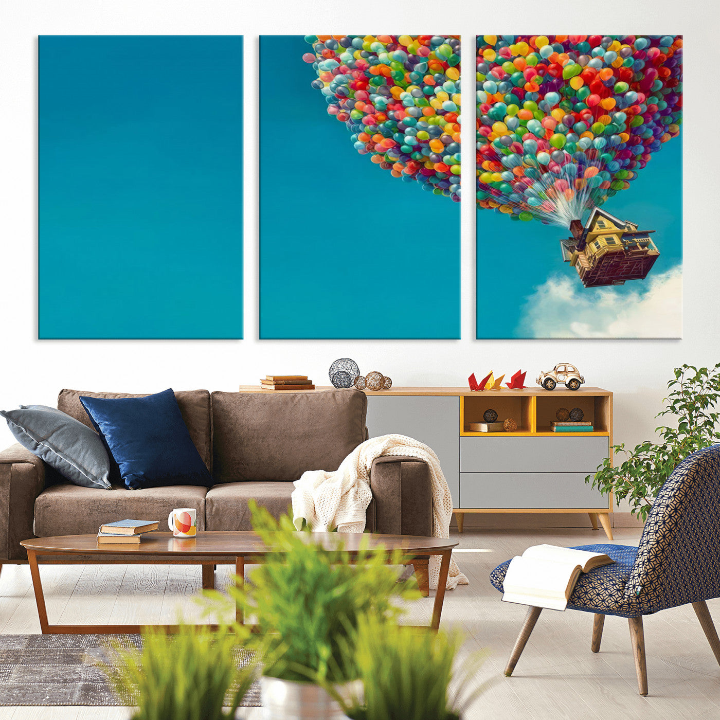 MGV-CV-60X30-3P - Carl Fredricksen, Up Movie Wall Art, Colorful Balloon House Art | Whimsical Wall Decor for Living