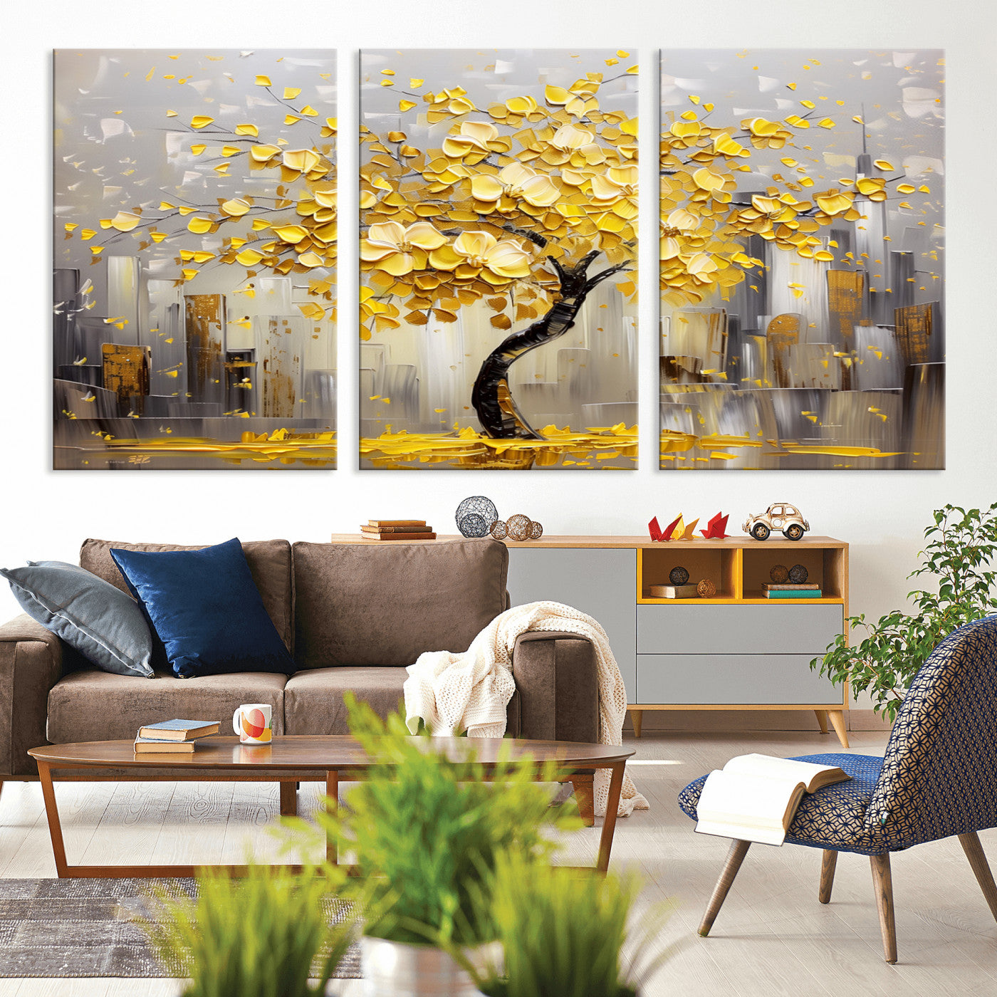 -Golden Tree Canvas Print | Abstract Wall Art for Modern Homes | Ready to Hang Framed Artwork