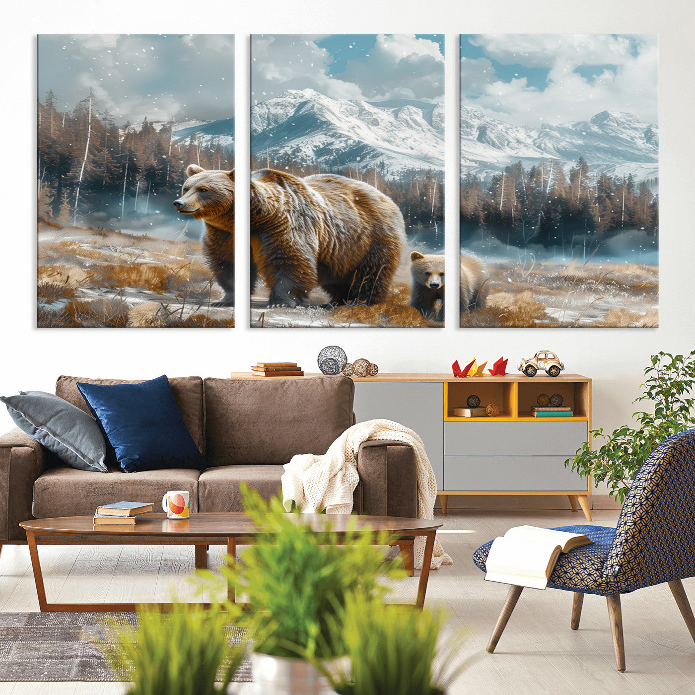 MGV-CV-60X30-3P - Bear and Baby Bear Wall Art Canvas Print