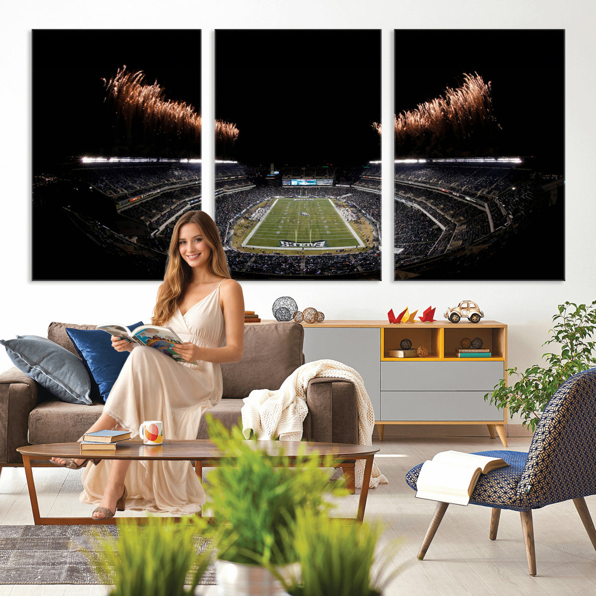 89680-MGV-CV-36X24 - Eagles Field Stadium Wall Art, Philadelphia Eagles Football, Framed and Ready to Hang