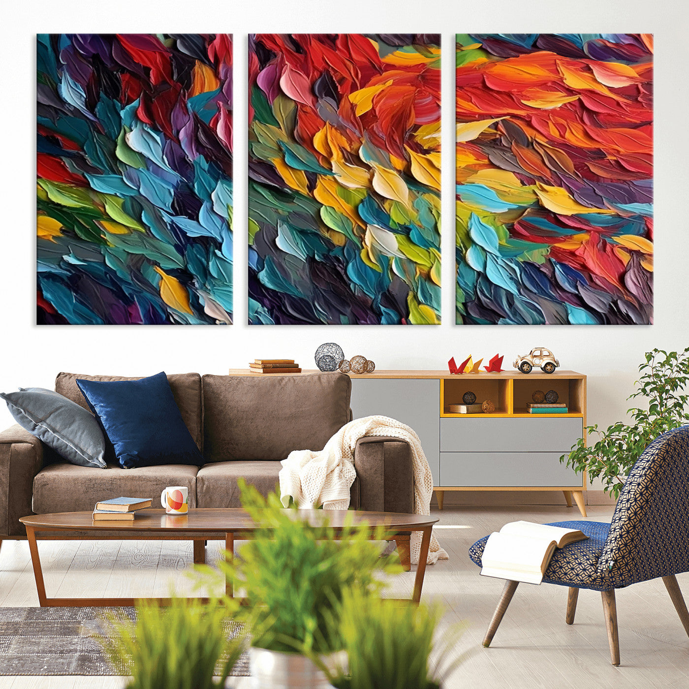 -Vibrant Abstract Leaf Wall Art Canvas Print | Bold Colorful Canvas for Living Room or Office | Ready