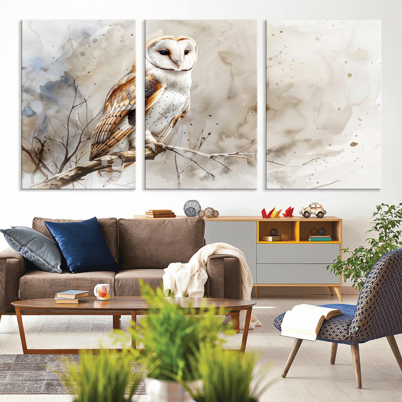 MGV-CV-60X30-3P - Barn Owl Wall Art | Watercolor Canvas Print | Perfect for Farmhouse Wall Decor | Ready to Hang