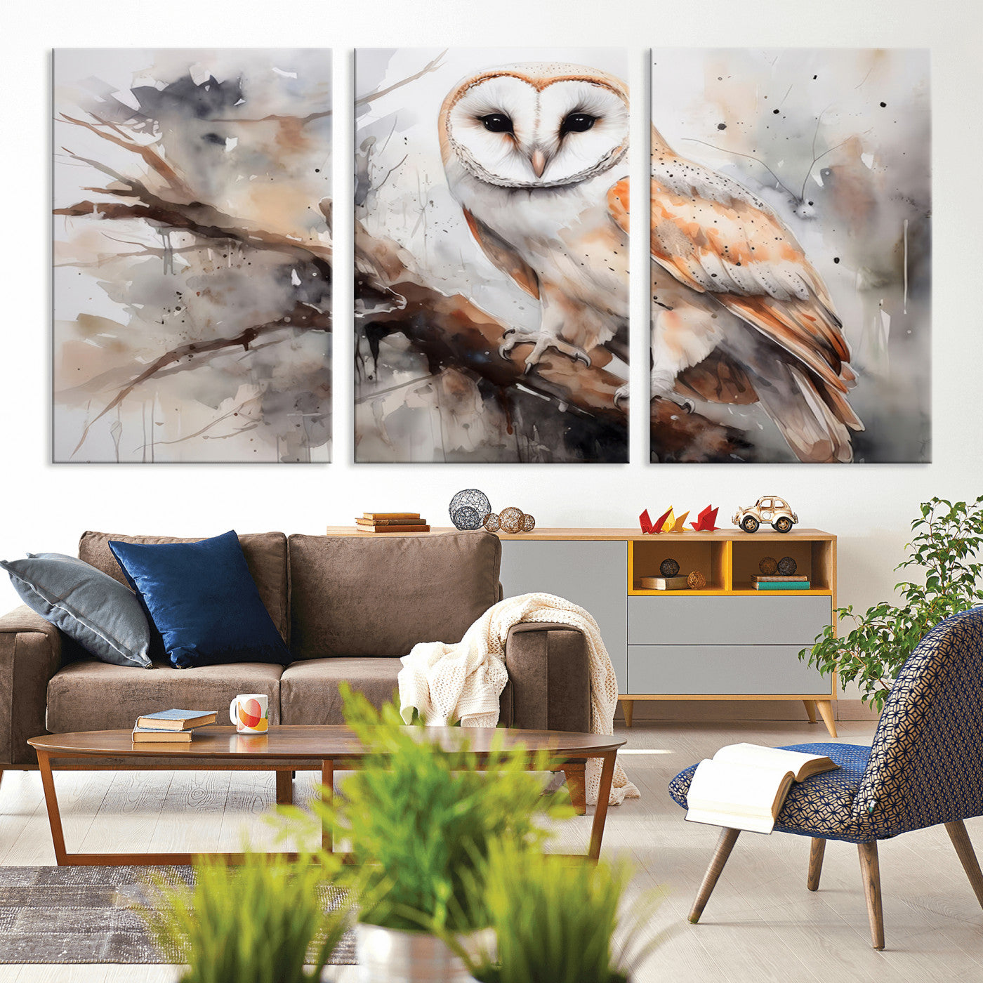 MGV-CV-60X30-3P - Barn Owl Wall Art | Watercolor Barn Owl Canvas Print | Perfect for Farmhouse Wall Decor | Ready to
