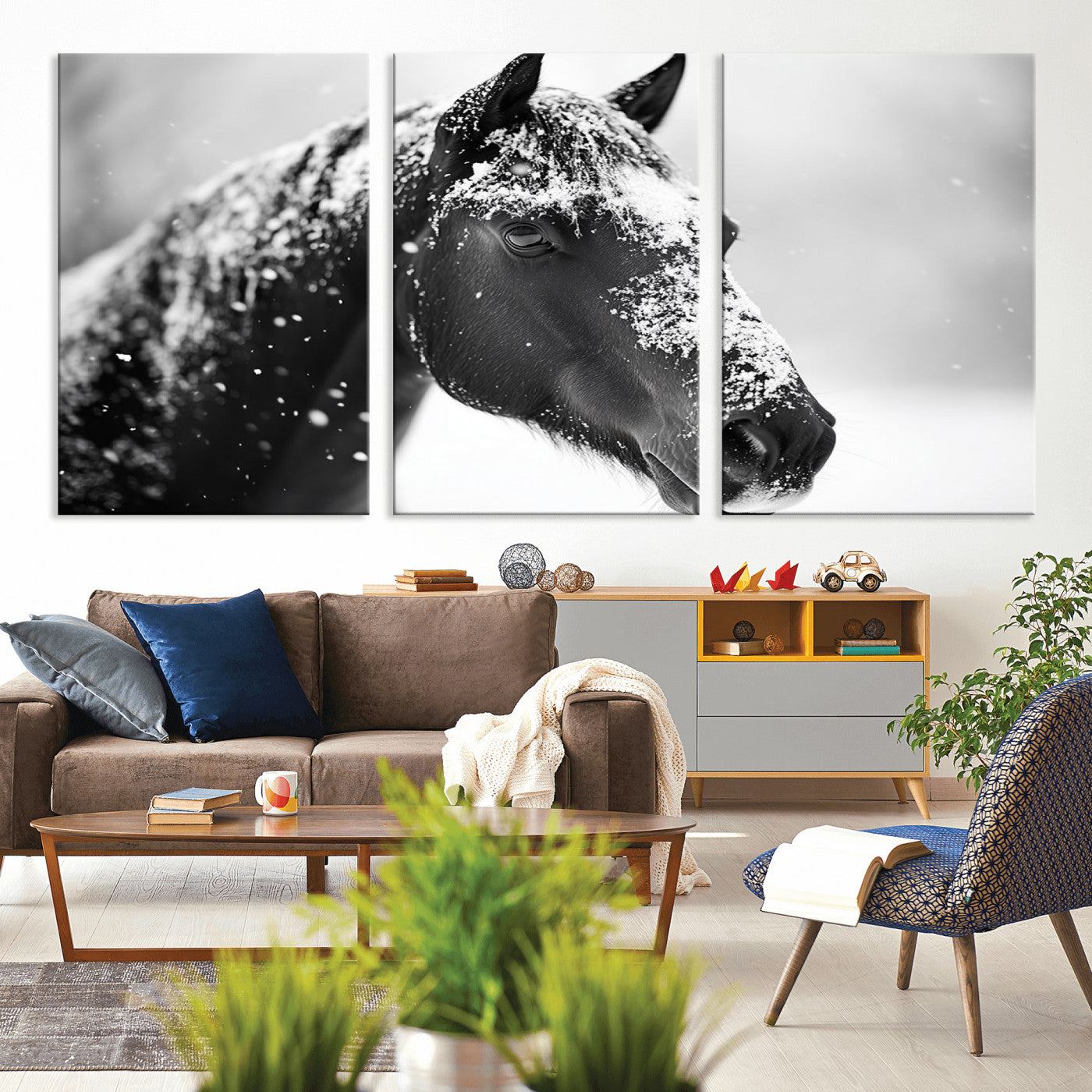 MGV-CV-60X30-3P - Horse Canvas Print - Winter Horse Snow Wall Art Canvas Print