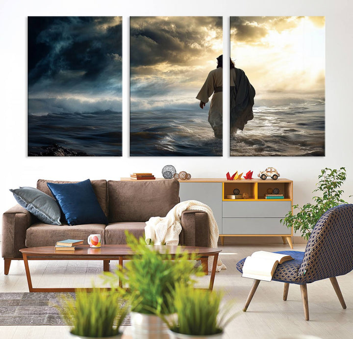 Jesus Walking on Water Wall Art | Canvas Print | Ready to Hang | Christian Home Decor | Spiritual Faith Wall Art | Inspirational Religious Wall Decor