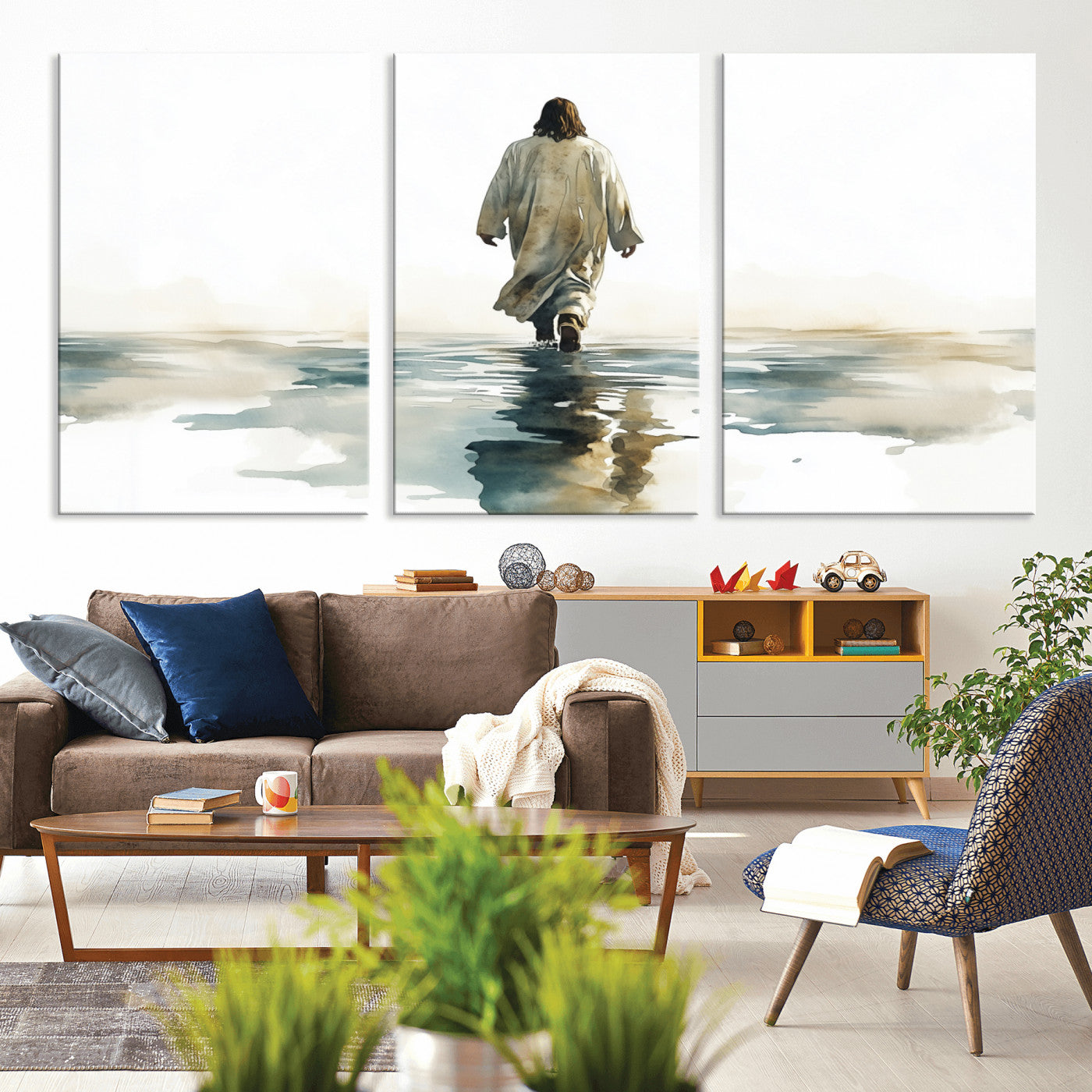MGV-CV-60X30-3P - Abstract Jesus Wall Art Canvas Print, Christian Wall Art, Jesus Christ Walking