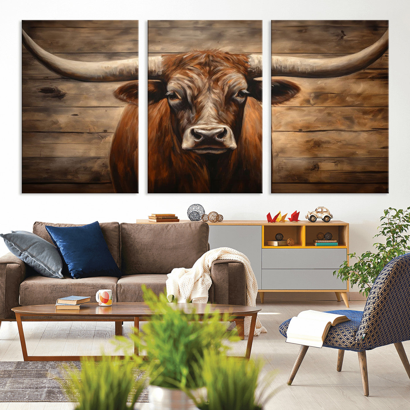 77556-MGV-CV-36X24-Longhorn Bull Wall Art | Canvas Print | Ready to Hang | Rustic Farmhouse Wall Decor | Western Barn
