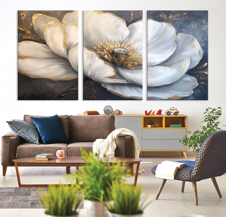 White Magnolia Flower Wall Art | Canvas Print | Abstract Floral Wall Decor | Elegant Bloom Artwork | Framed for Living Room or Bedroom