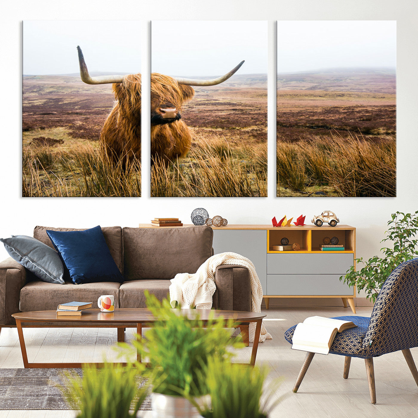 97274-MGV-CV-36X24-Scottish Highland Cow Canvas Wall Art – Rustic Farmhouse Charm with Highland Cattle – Ready to Hang