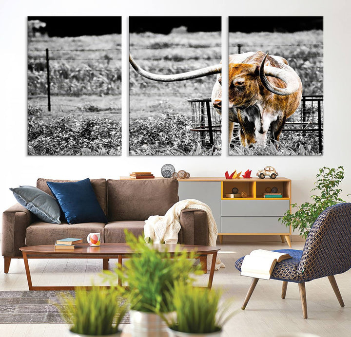 Majestic Texas Longhorn Cow Wall Art | Rustic Farmhouse Décor | Ready to Hang Canvas Print