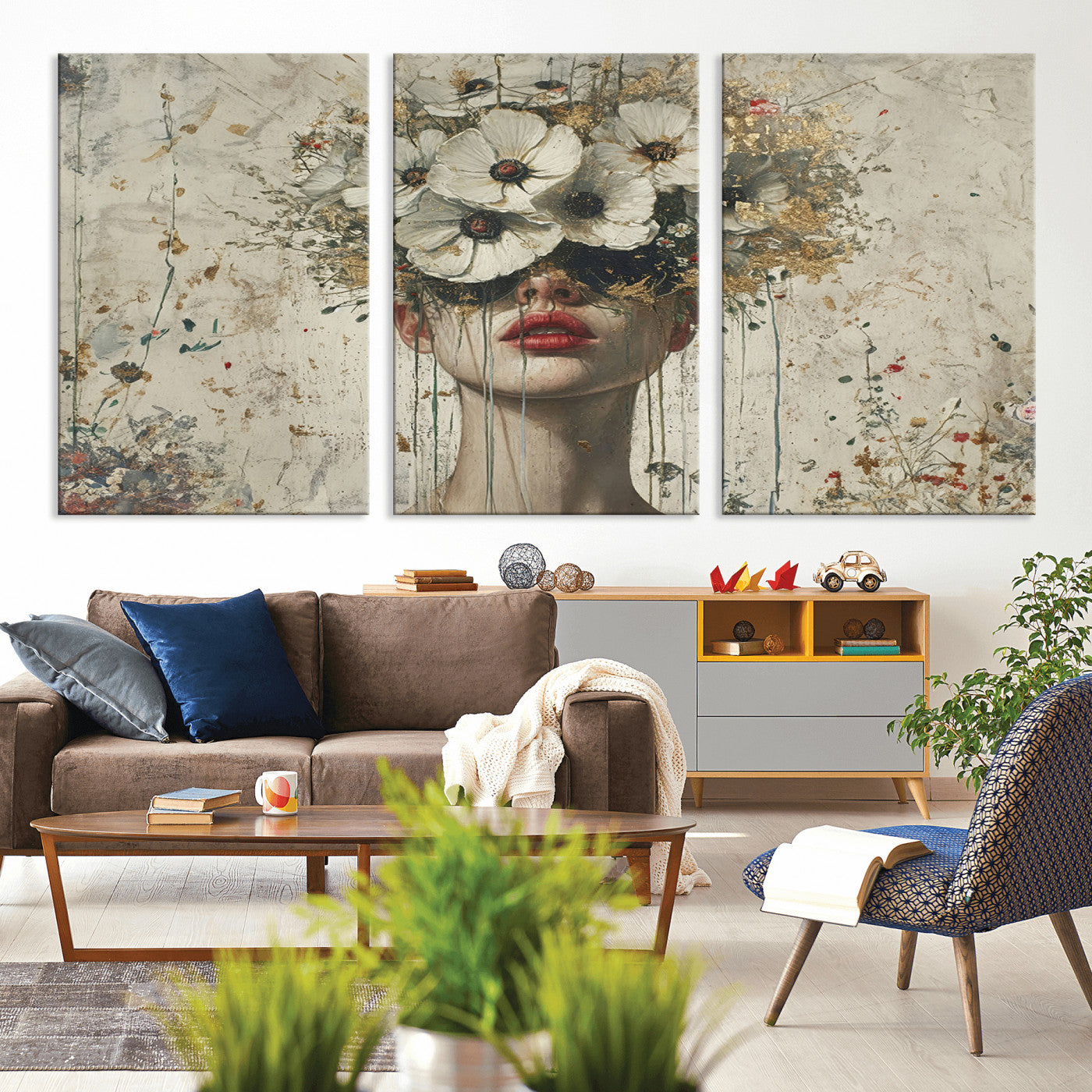 MGV-CV-60X30-3P - Abstract Floral Women Patel Wall Art Canvas Print