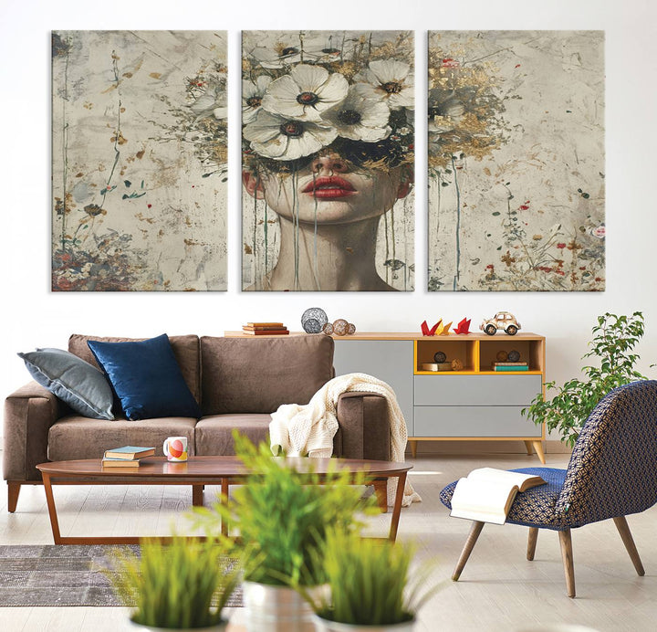 Abstract Floral Women Patel Wall Art Canvas Print