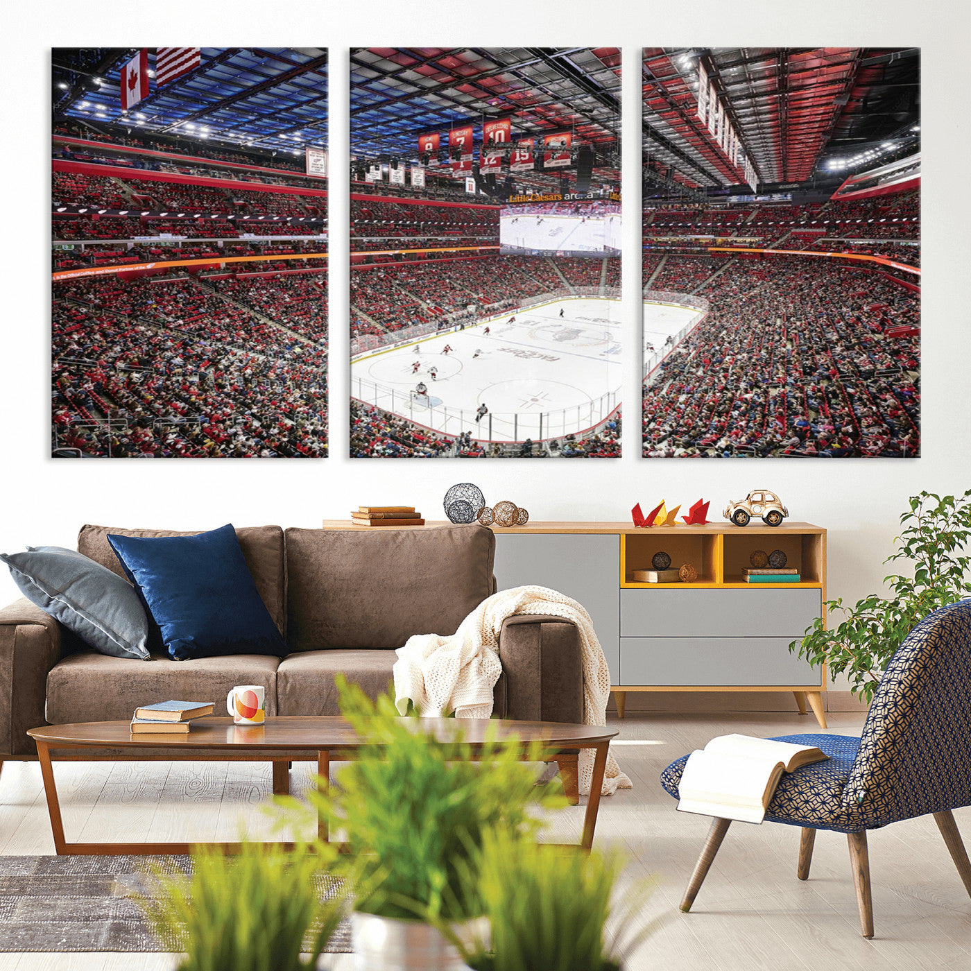 MGV-CV-60X30-3P - Barton Malow Little Caesars Arena Detroit Wall Art Canvas Print - Detroit Hockey and Basketball