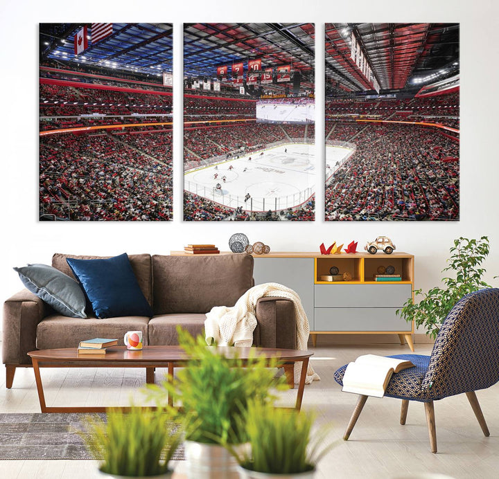 Barton Malow Little Caesars Arena Detroit Wall Art Canvas Print - Detroit Hockey and Basketball Stadium Print