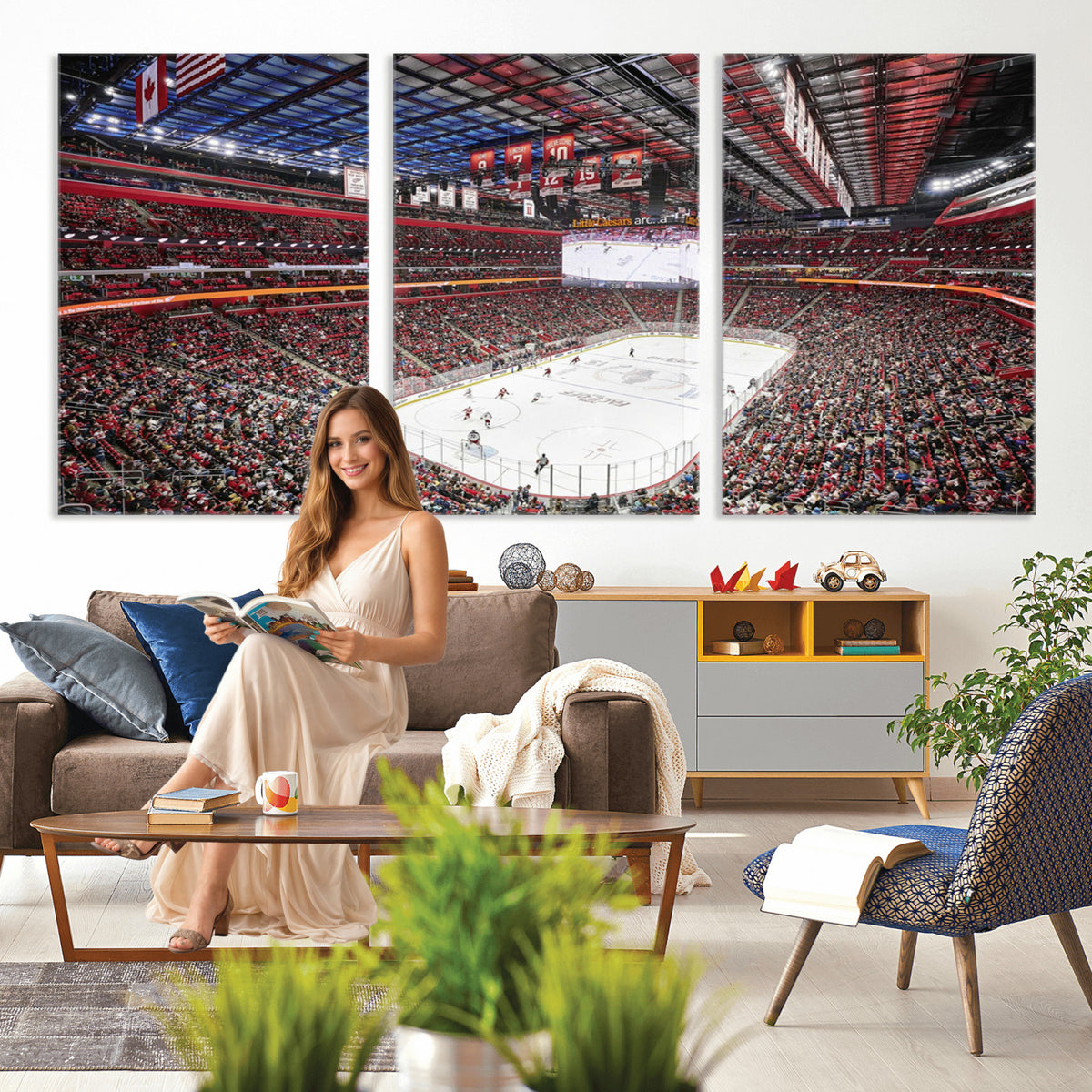 62263-MGV-CV-36X24 - Barton Malow Little Caesars Arena Detroit Wall Art Canvas Print - Detroit Hockey and Basketball