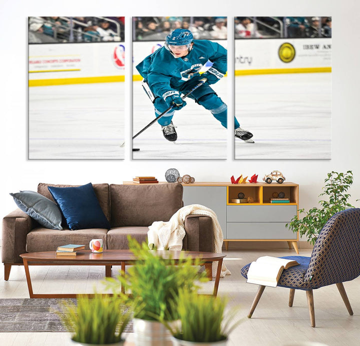 San Jose SharksIce Hockey Player Wall Art Canvas Print