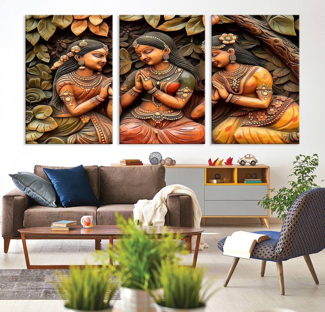 Indian Woman Statue Wall Art Canvas Print