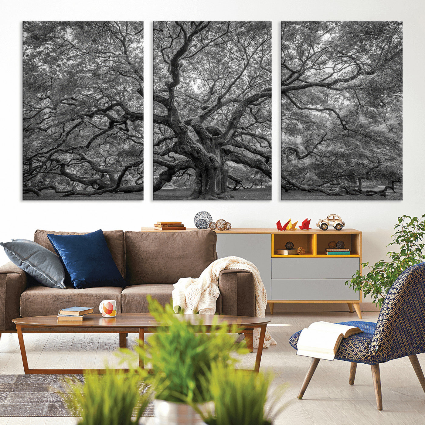 97240-MGV-CV-36X24-Majestic Angel Oak Tree Black and White Canvas Print – Multi Panel Wall Art, Giclée Print, Ready to