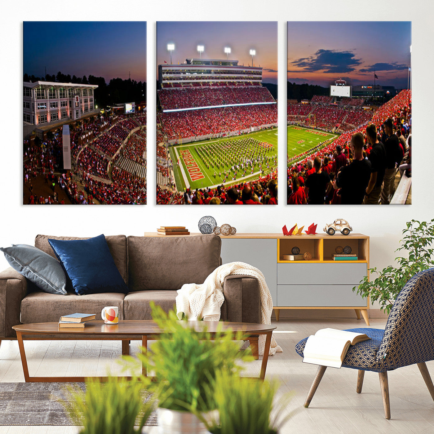 MGV-CV-60X30-3P - NC State Wolfpack Football Team Print - Raleigh Carter-Finley Stadium Wall Art Canvas Print