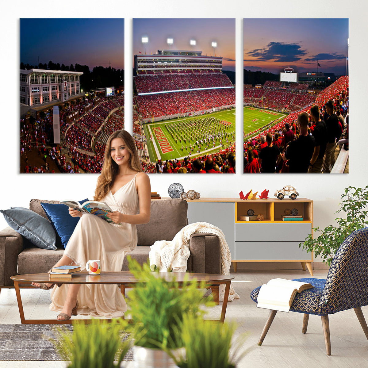 87655-MGV-CV-36X24 - NC State Wolfpack Football Team Print - Raleigh Carter-Finley Stadium Wall Art Canvas Print