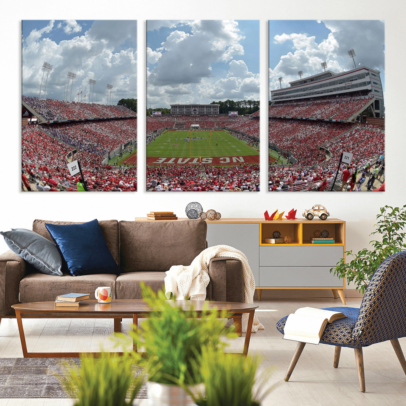 MGV-CV-60X30-3P - NC State Wolfpack Football Team Print Canvas- Raleigh Carter-Finley Stadium Wall Art Canvas Print