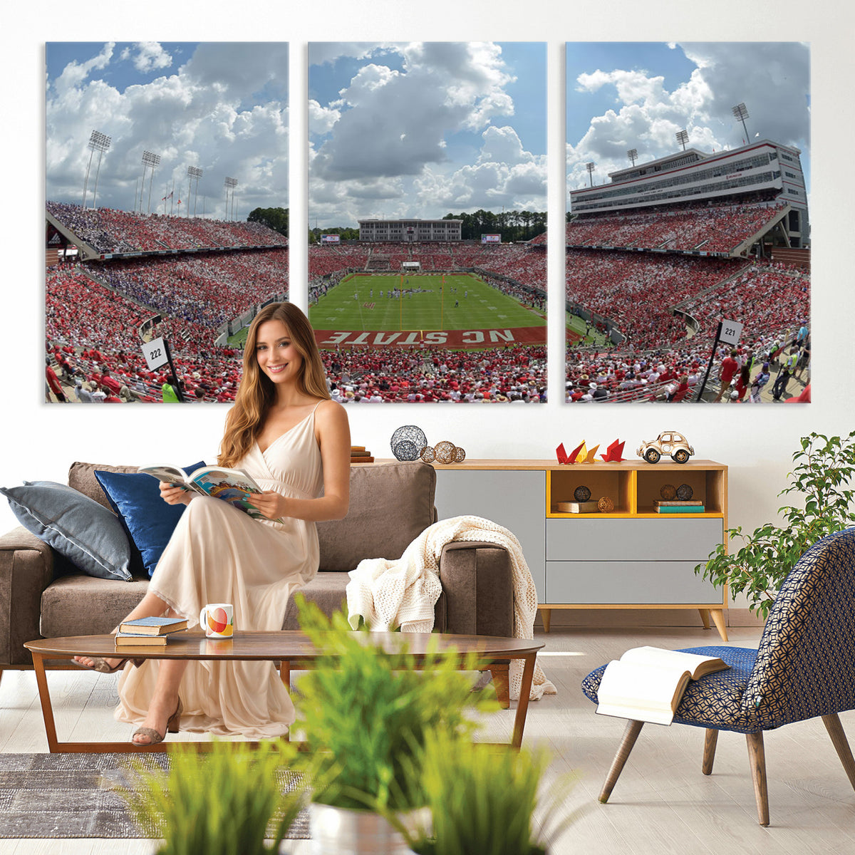 30640-MGV-CV-36X24 - NC State Wolfpack Football Team Print Canvas- Raleigh Carter-Finley Stadium Wall Art Canvas Print