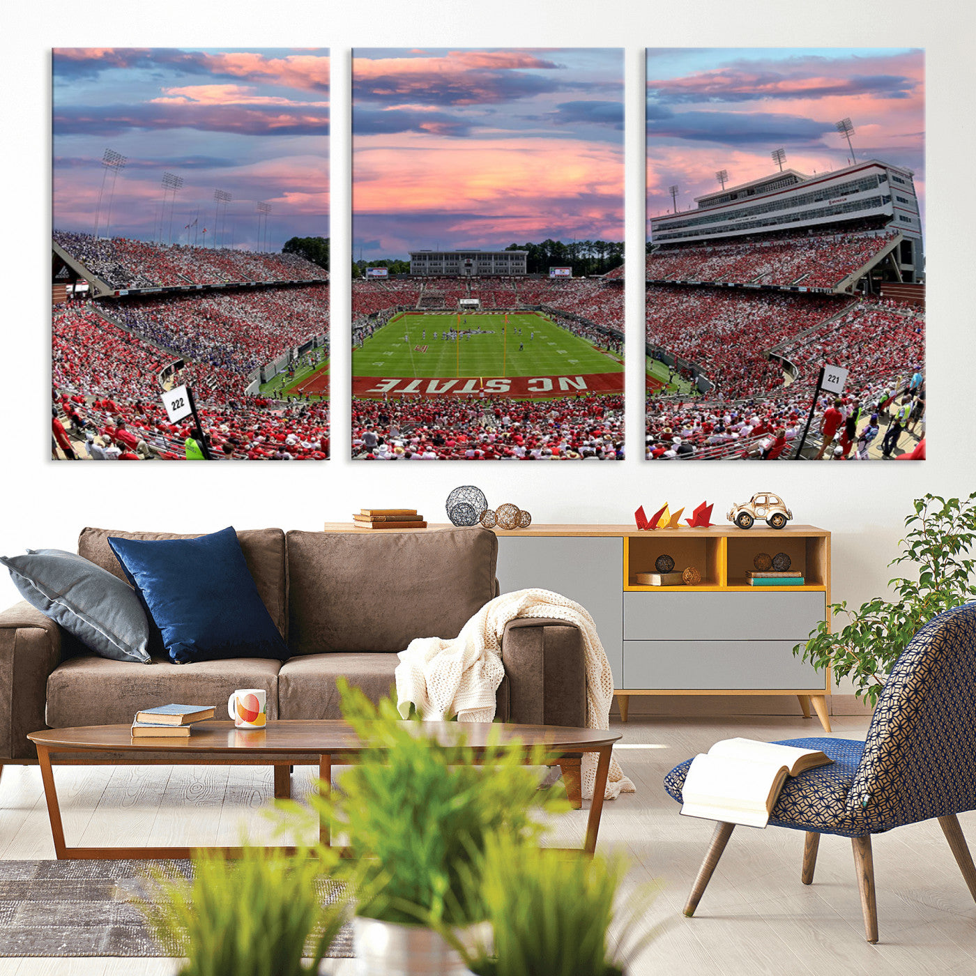 MGV-CV-60X30-3P - Carter-Finley Stadium Art Sunset Game Triple Canvas Wall Art - NC State Wolfpack Football Match