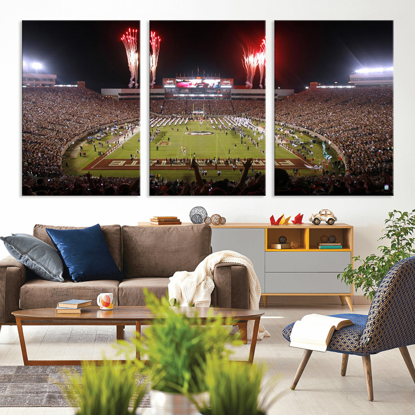 MGV-CV-60X30-3P - Framed Florida State Seminoles Football Team Print - Tallahassee Doak Campbell Stadium Wall Art