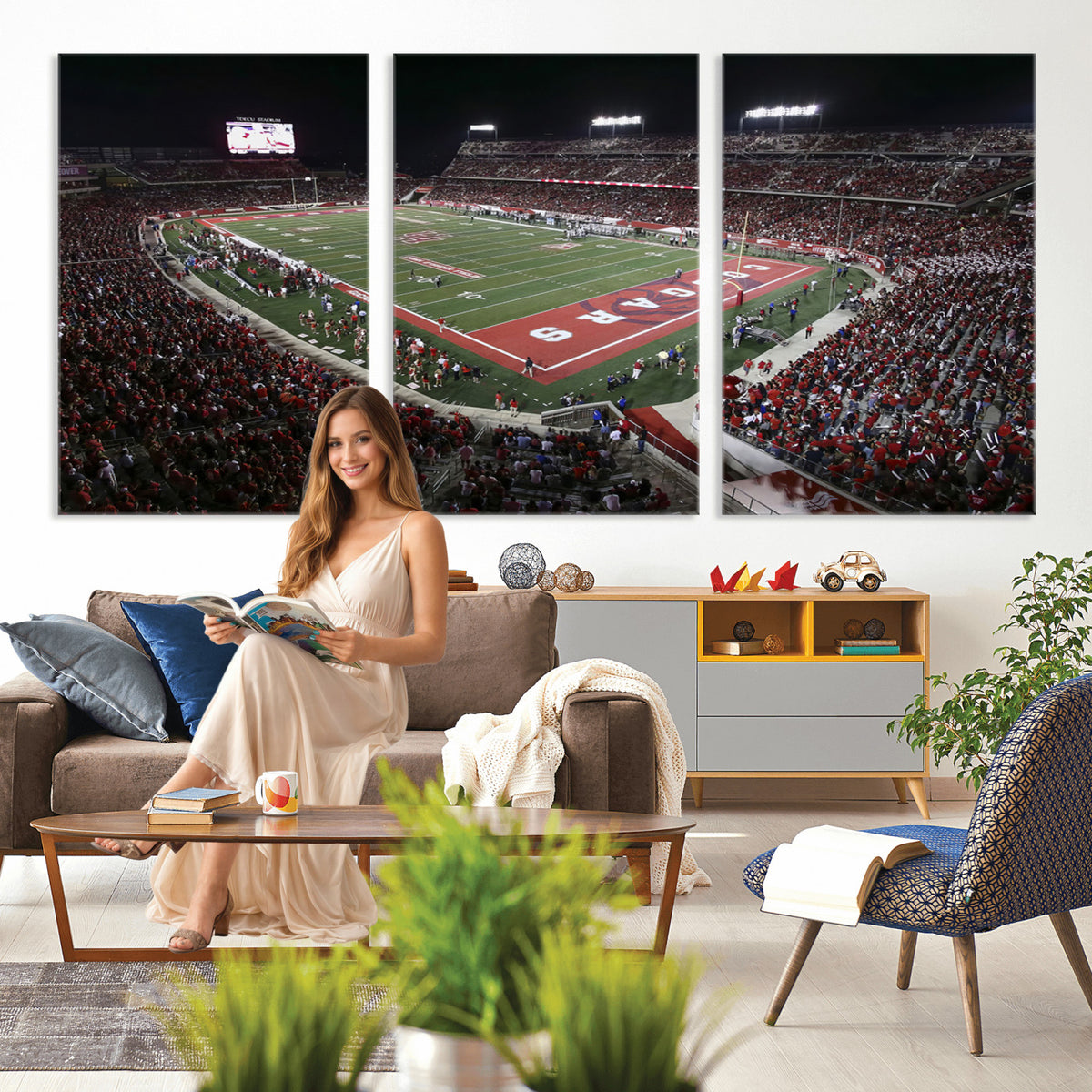 94207-MGV-CV-36X24 - Houston Cougars Football Team Print - Houston TDECU Stadium Wall Art Canvas Print