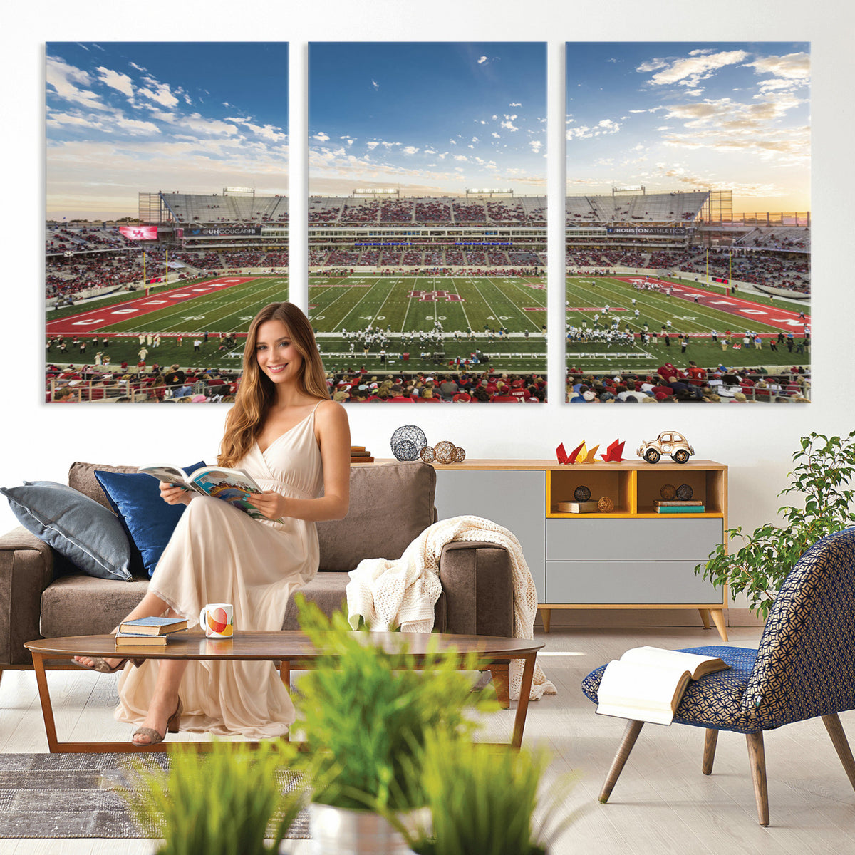 36612-MGV-CV-36X24 - Framed Houston Cougars Football Team Print - Houston TDECU Stadium Wall Art Canvas Print