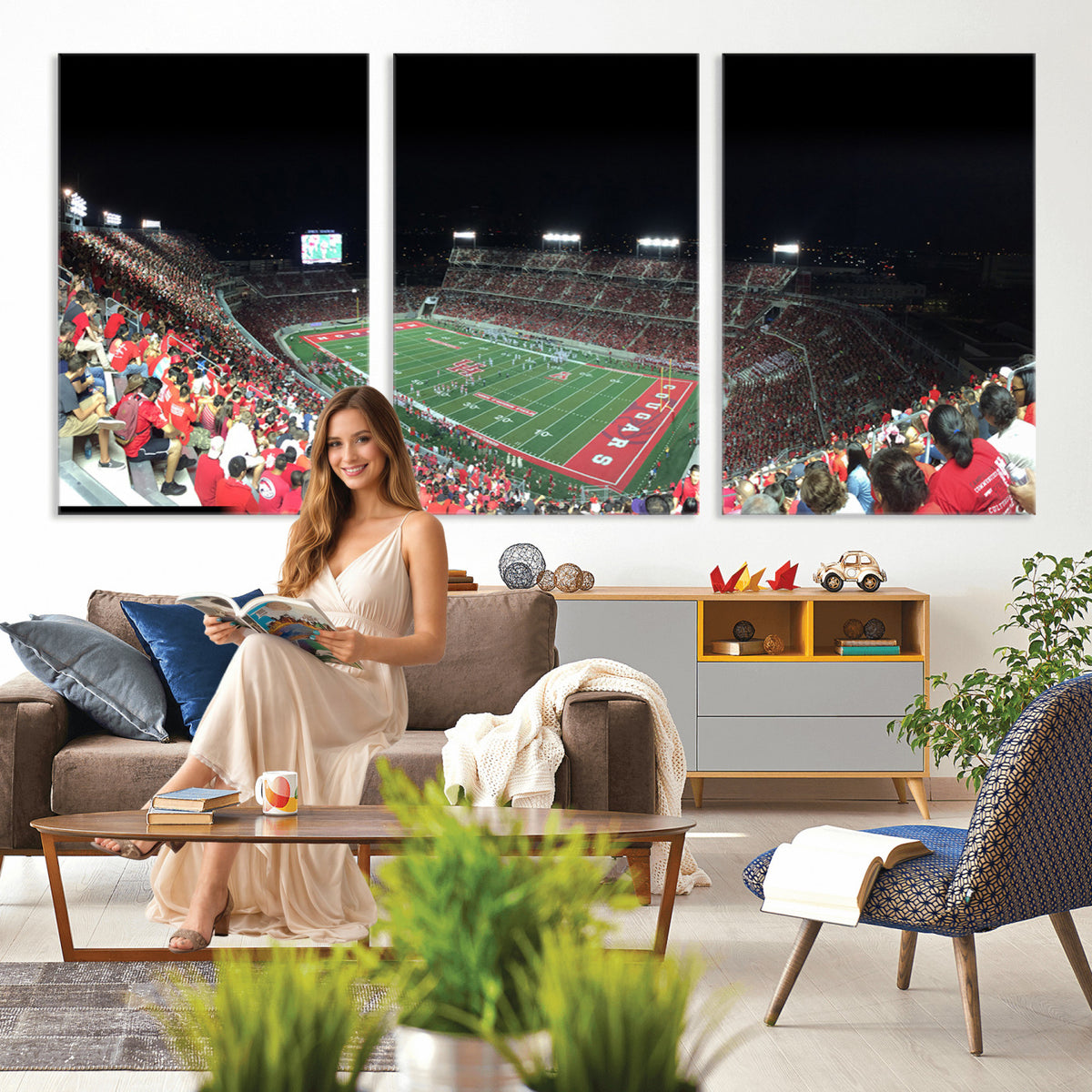 67036-MGV-CV-36X24 - Houston Cougars Football Team Print - Houston TDECU Stadium Wall Art Canvas Print