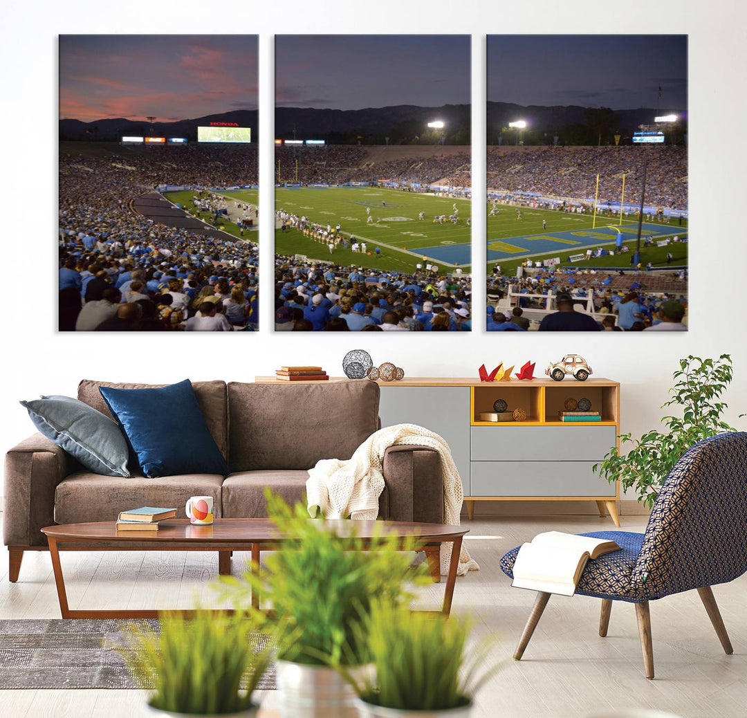 UCLA Bruins Football Team Print - Pasadena Rose Bowl Stadium Wall Art Canvas Print