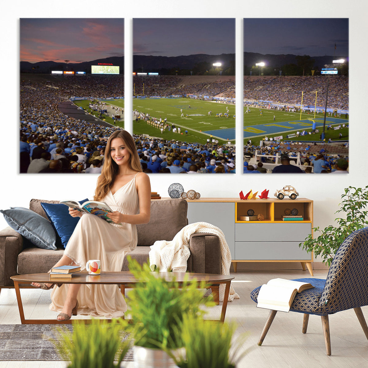 90359-MGV-CV-36X24 - UCLA Bruins Football Team Print - Pasadena Rose Bowl Stadium Wall Art Canvas Print