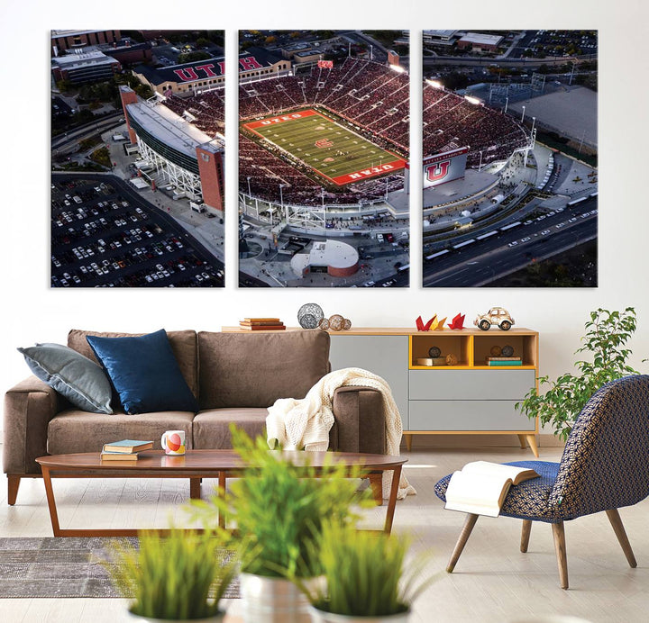 Utah Utes Football Team Print - Salt Lake City Rice-Eccles Stadium Wall Art Canvas Print