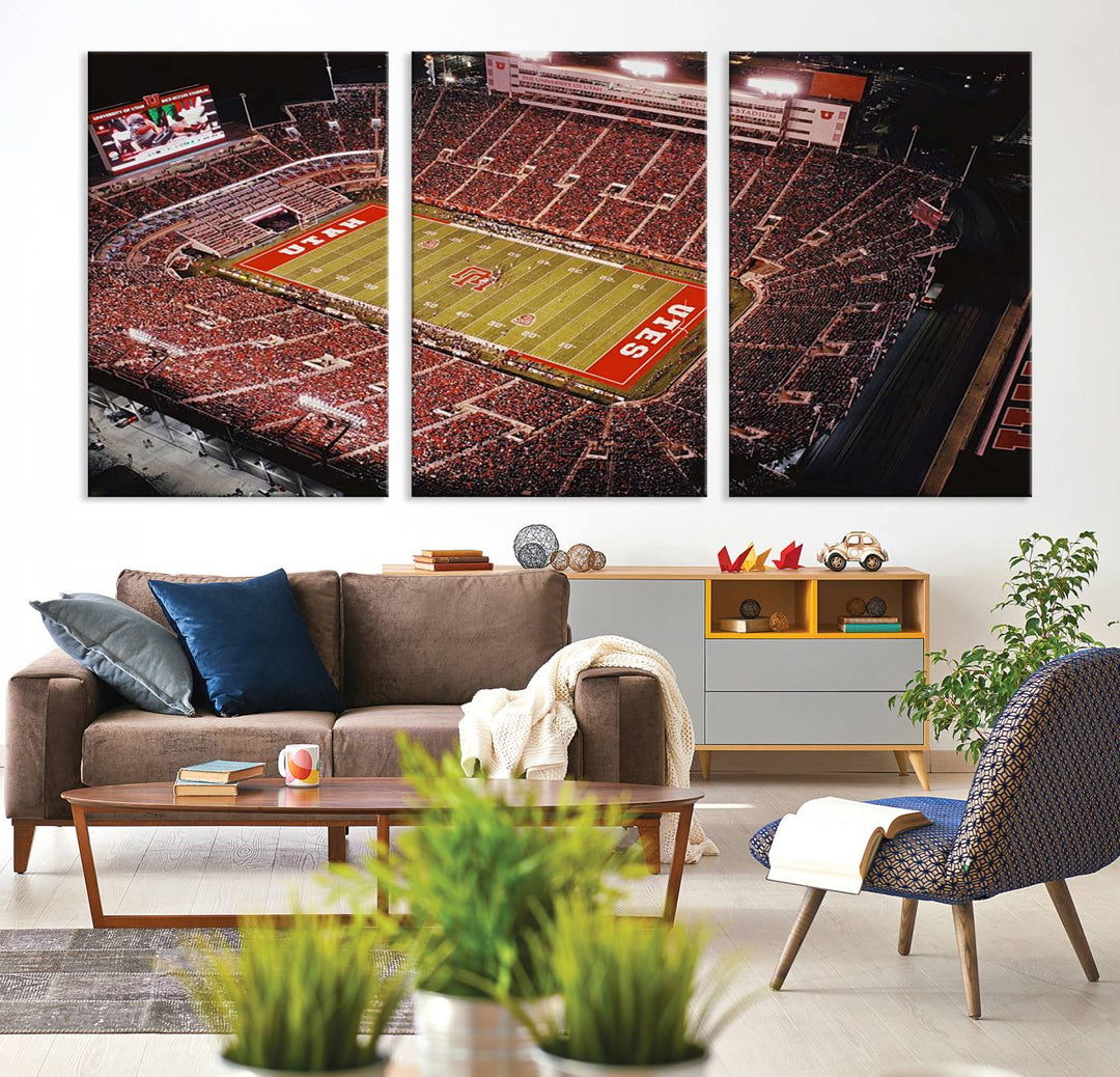 Utah Utes Football Team Print - Salt Lake City Rice-Eccles Stadium Wall Art Canvas Print