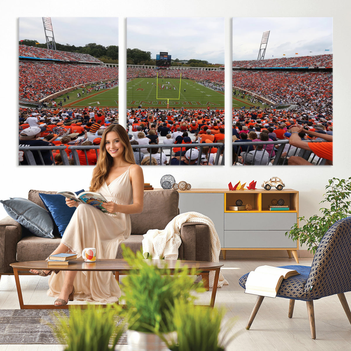 63606-MGV-CV-36X24 - Virginia Cavaliers Football Team Print, Charlottesville, Extra Large Game Room Wall Decor